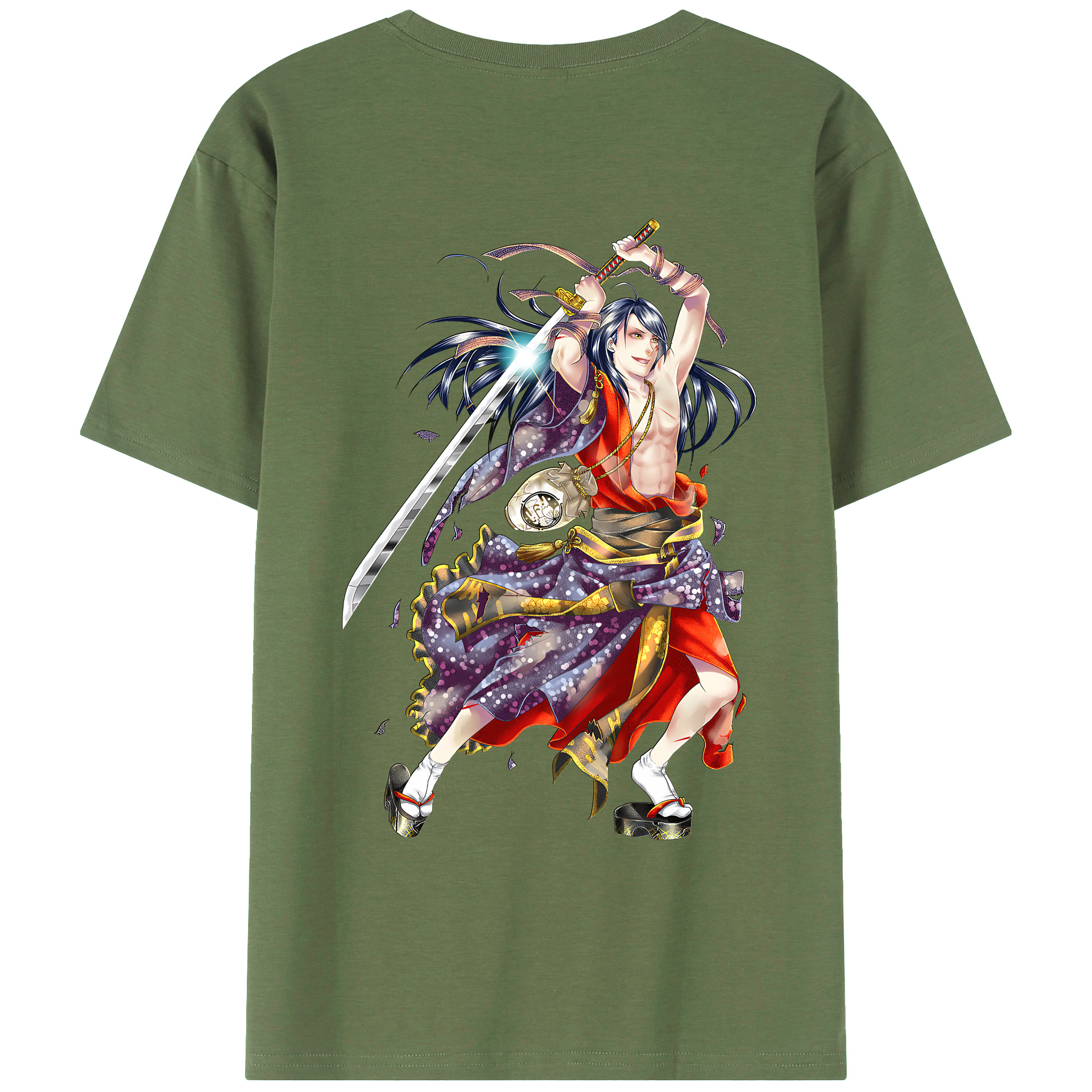 （画像用） 刀剣乱舞 Touken Ranbu 綿100％ メンズ半袖Tシャツ（バックプリント） 通気性
